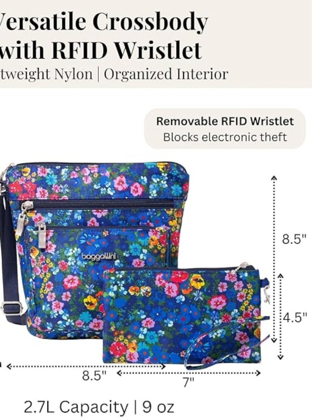 Baggallini Flower Market Pocket Crossbody With RFID/NWT - Picture 9 of 16